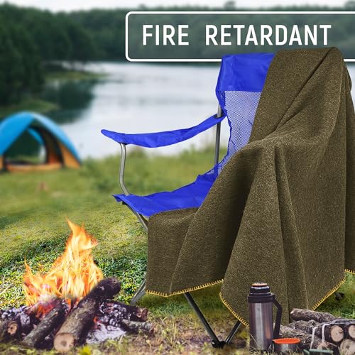 Wool Camping Blanket, Fire Retardant, Extra Thick, 62x84 Inches Y5542