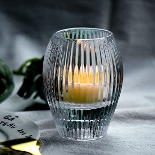 Ribbed Glass Taper Candle Holders Set of 2 for Home Decor X2390