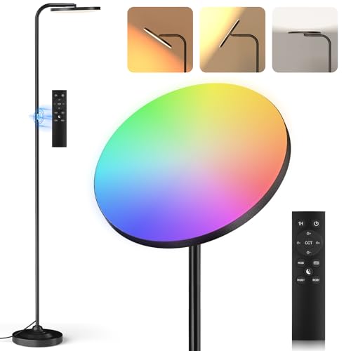 RGB Floor Lamp, 36W Bright LED Standing Lamp, Stepless Dimming Color Changing Torchiere Floor Lamps with Remote, 350°Rotating Modern Tall Floor Lamp for Living Room, Gaming Room