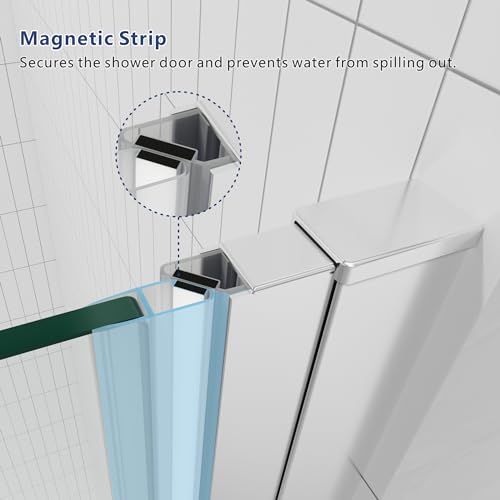 Semi Frameless Pivot Swing Shower Door, Clear Tempered Glass, Chrome Finish I97733