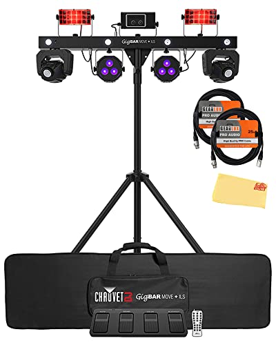 Chauvet DJ GigBAR 2 4-in-1 Multi-Effect Lighting System with Tripod Stand, Wireless Footswitch, 2 DMX Cables, and Austin Bazaar Polishing Cloth