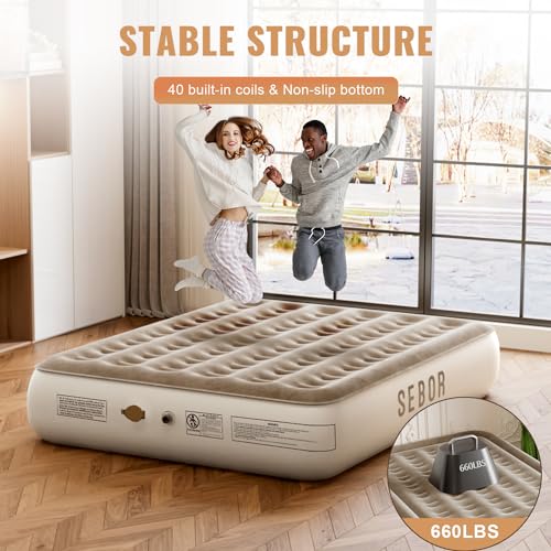 Queen Air Mattress with Built-in Pump, 18" Tall, Inflatable Bed for Home, Guest, Camping Y899