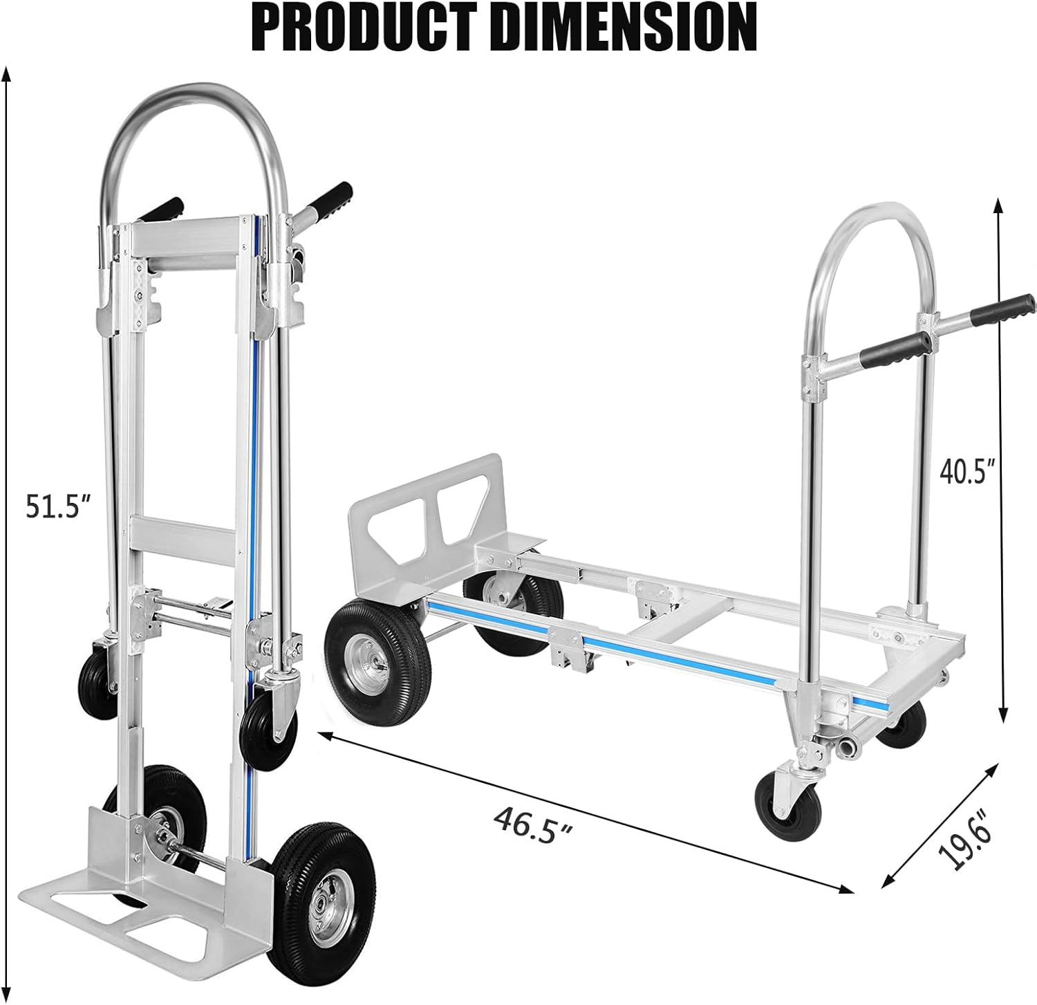 Aluminum Hand Truck, Heavy Duty Convertible Dolly, 770 LBS Utility Cart with Rubber Wheels E95505