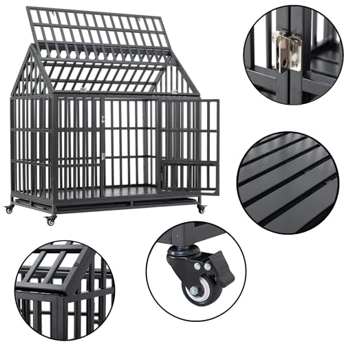 Heavy Duty Metal Dog Crate with Lockable Door and Removable Tray, 47 Inch S214247
