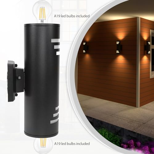 Outdoor Wall Lights 2 Pack, Dusk to Dawn, Black, Up and Down for Garage B18791