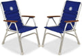 Forma Marine Boat Chairs High Back Blue Deck Folding Marine Aluminum Teak Furniture Set of 2 M150B