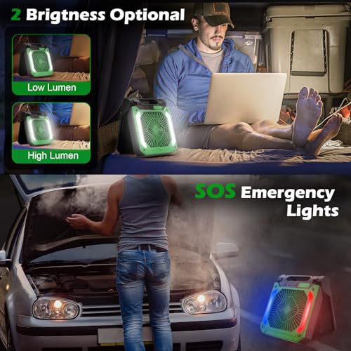 Solar Powered Camping Fan with LED Lantern, Rechargeable, 3 Speeds R48444