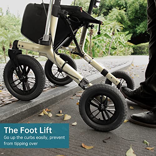 All-Terrain Rollator Walker with 12" Front Rubber Wheels, Compact Folding Design J8852