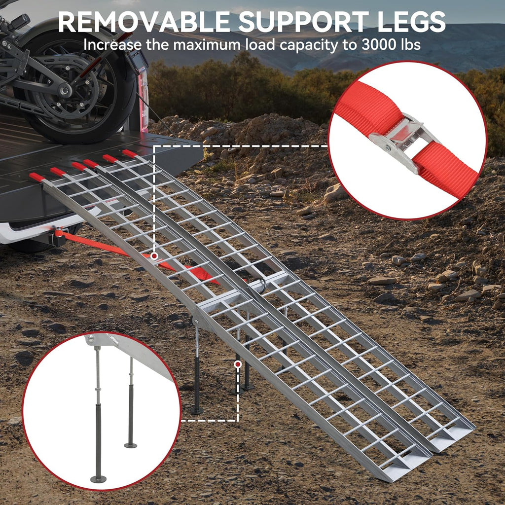ATV Ramps 7.5ft, 3000 lbs Aluminum Folding Loading Ramps with Removable Support Legs G3896