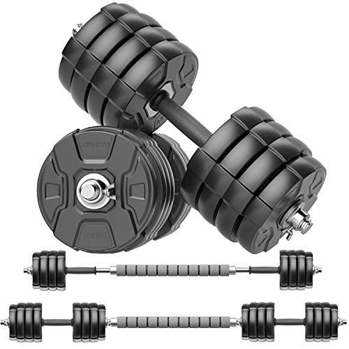 Heavy Adjustable Dumbbell Barbell Set - RUNWE 100 90 70 50 lb Weight set for Option, Metal Dumbbell Grip and Barbell Bar, 1" Center Hole Weight Plate, 3-in-1 Adjustable dumbbell, Barbell and Push-up Stand