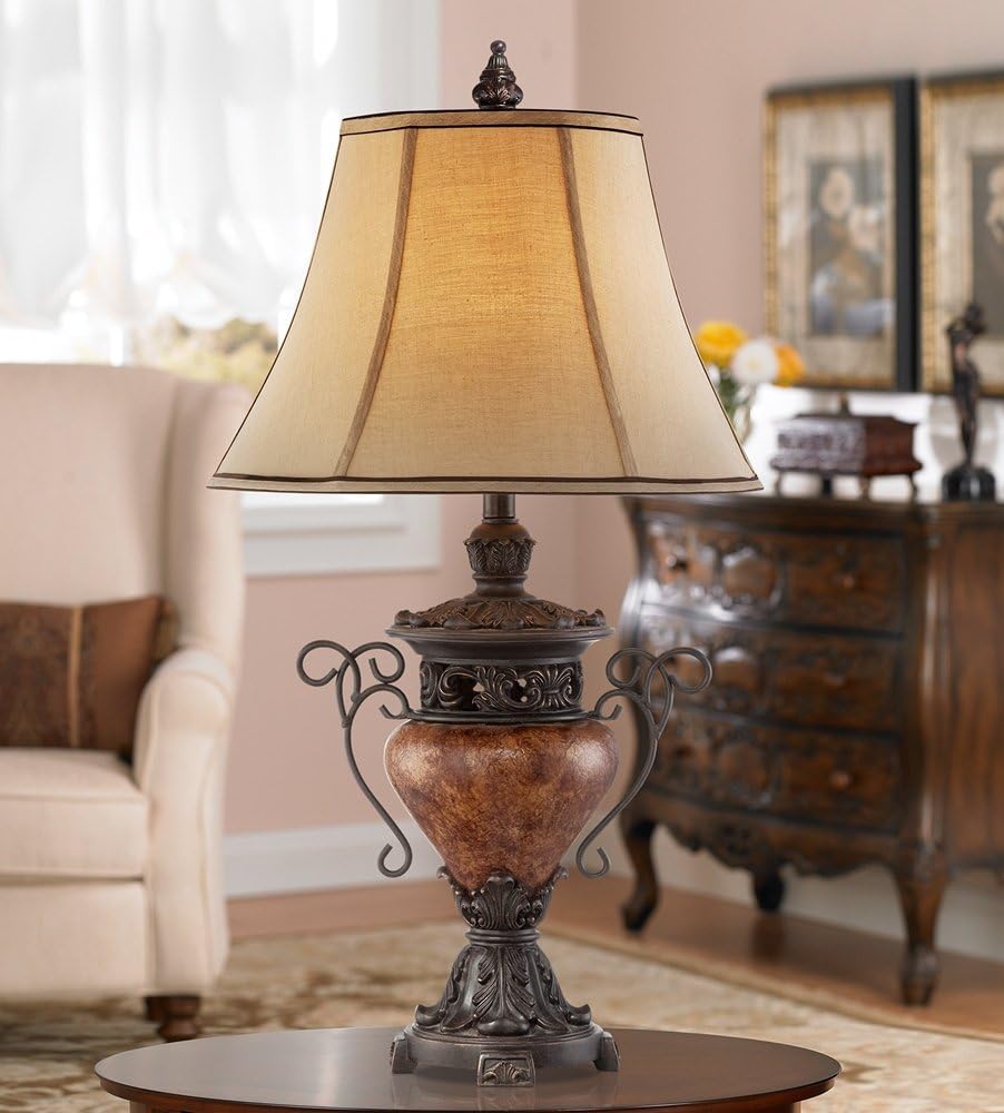 Traditional Style Table Lamp 31.5" Tall Bronze Brown Urn Design with Fabric Shade Q534122