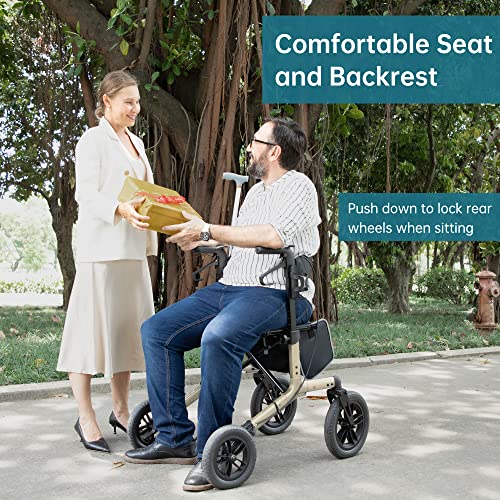 All-Terrain Rollator Walker with 12" Front Rubber Wheels, Compact Folding Design J8852