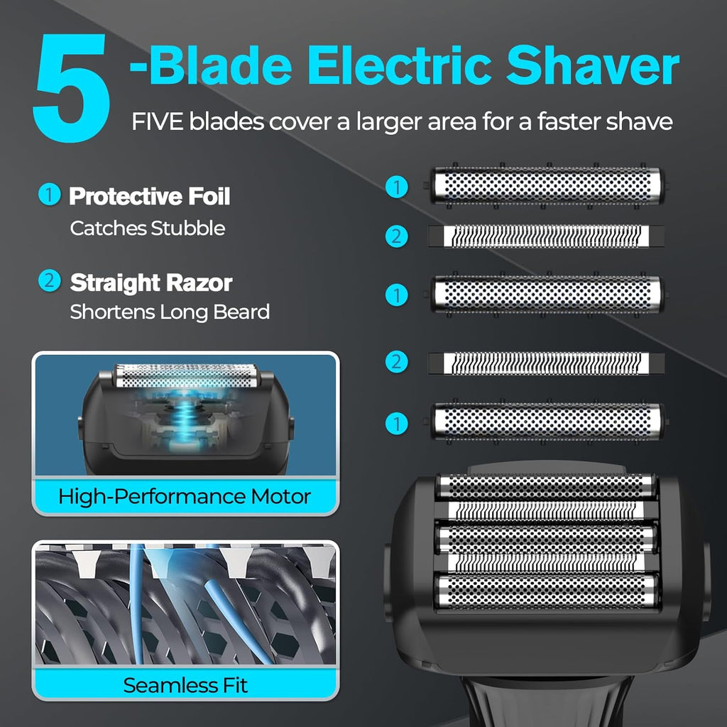 Electric Razor for Men, 5-Blade Cordless Rechargeable Foil Shaver D8937
