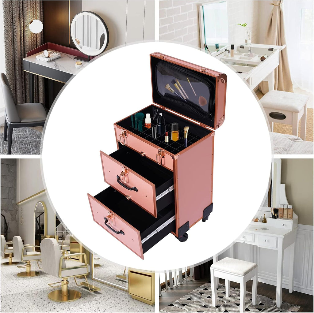 Rolling Makeup Train Case with Reinforced Lock, Portable for Artists Y4280