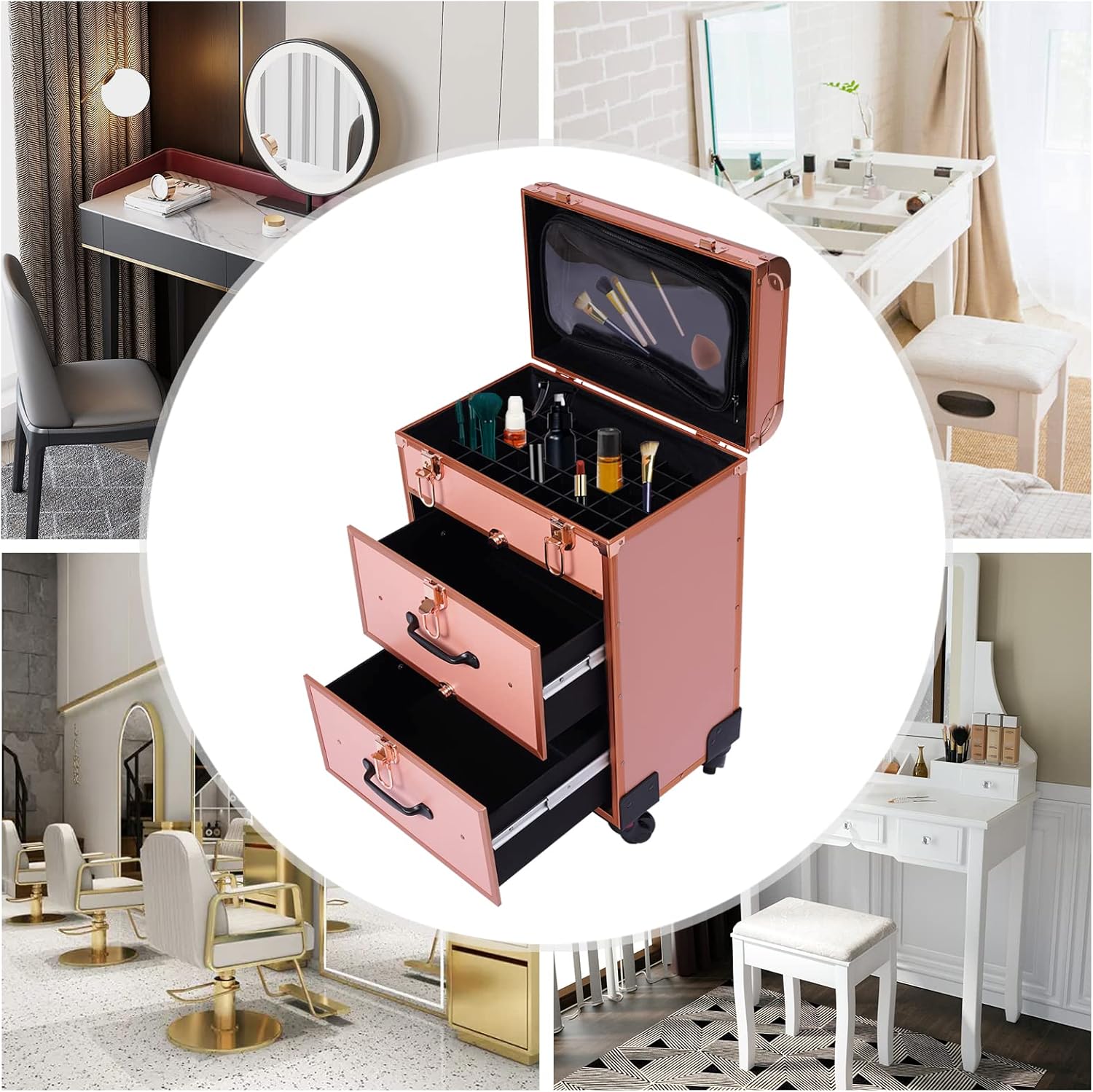 Rolling Makeup Train Case with Reinforced Lock, Portable for Artists Y4280