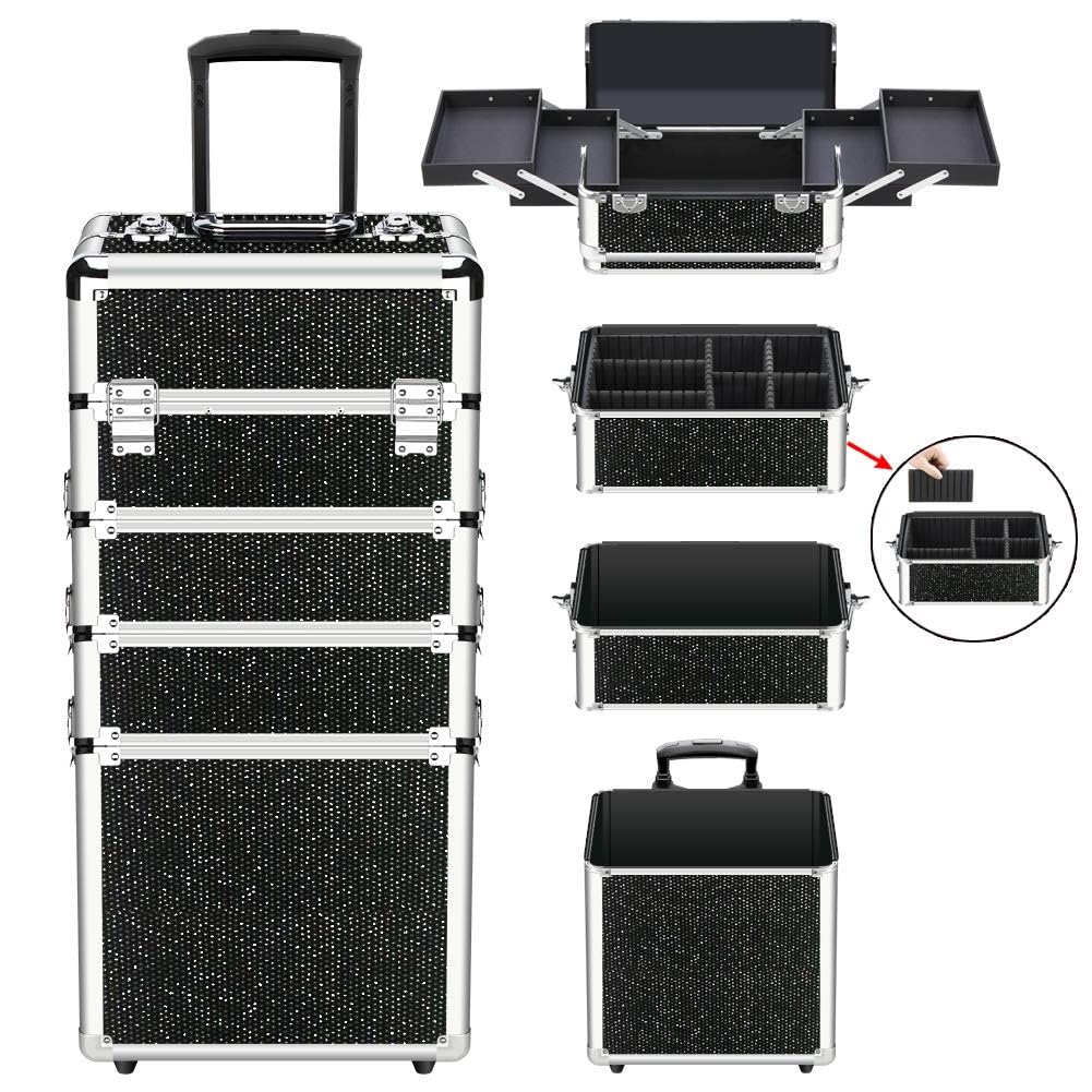 Rolling Makeup Train Case with Folding Trays W4514