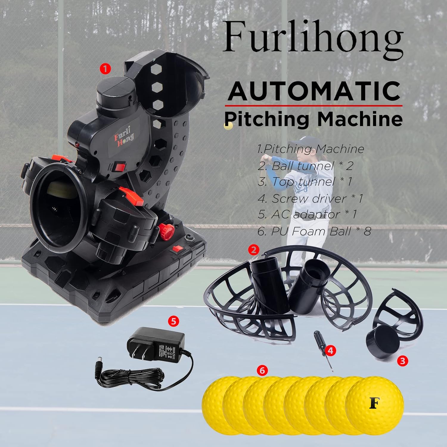 Electronic Baseball Pitching Machine, Adjustable Speed, Battery Powered, with 8 Balls E99059