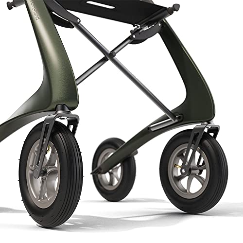 Carbon rollator with big pneumatic wheels, lightweight and foldable with seat N4014