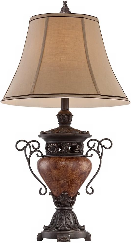 Traditional Style Table Lamp 31.5" Tall Bronze Brown Urn Design with Fabric Shade Q534122