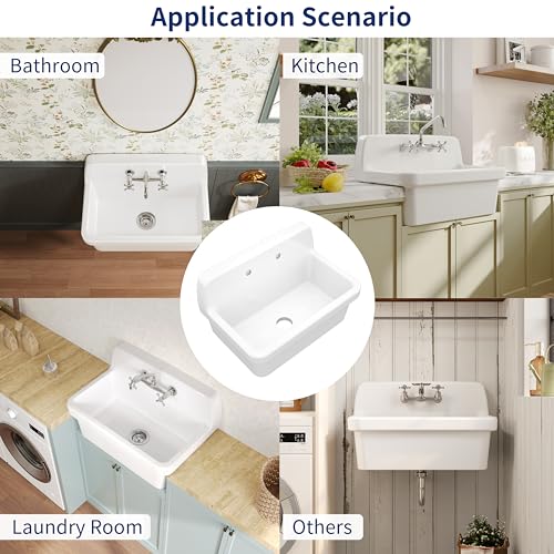 Wall Mounted Laundry Sink White Porcelain Ceramic 10 Gallon Washing Tub A69333