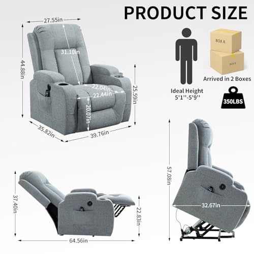 Power Lift Recliner Chair for Elderly with Heated Massage and USB Port Q45191