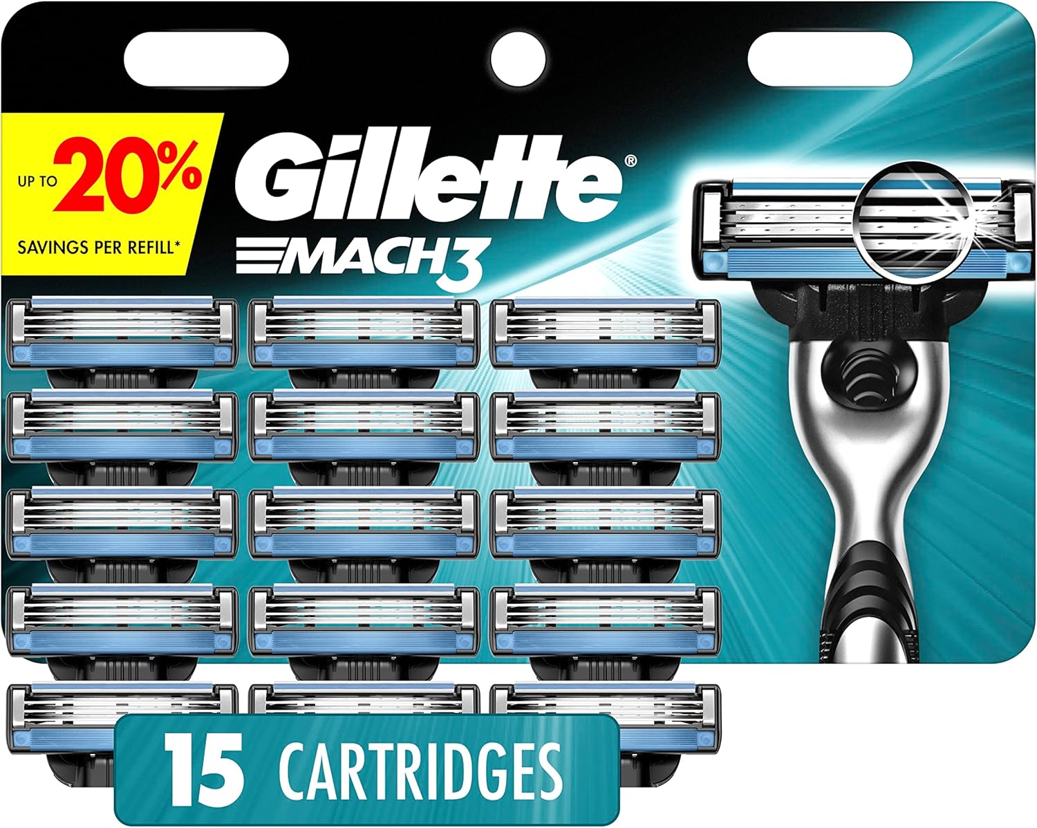 Gillette Mach3 Men's Razor Blades, 15 Blade Refills