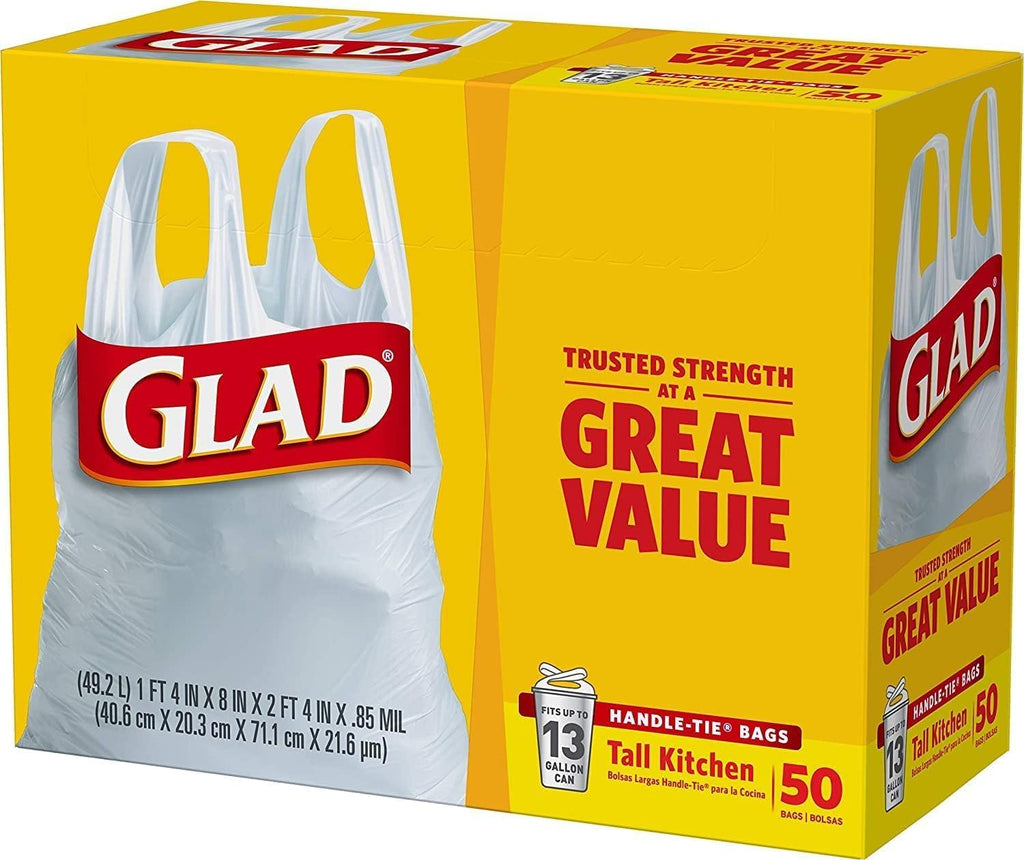 Tall Kitchen Handle-Tie Trash Bags 13 Gallon, 50 Count R7743