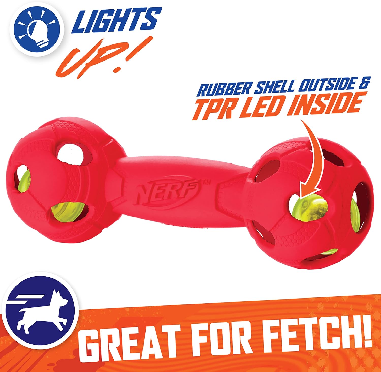 Rubber Barbell Dog Toy with LED, Lightweight, Durable, 7 Inches Y4674