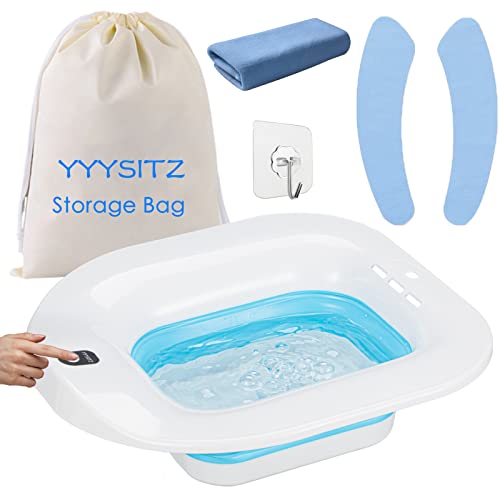 Electric Sitz Bath, Sitz Bath for Hemorrhoids, Sitz Bath for Postpartum Care, Toilet Seat Tub for Women Men, Sitz Baths Salts Bowl, Sits Bath Soak Pan, Hip Bath Basin, Collapsible, Blue