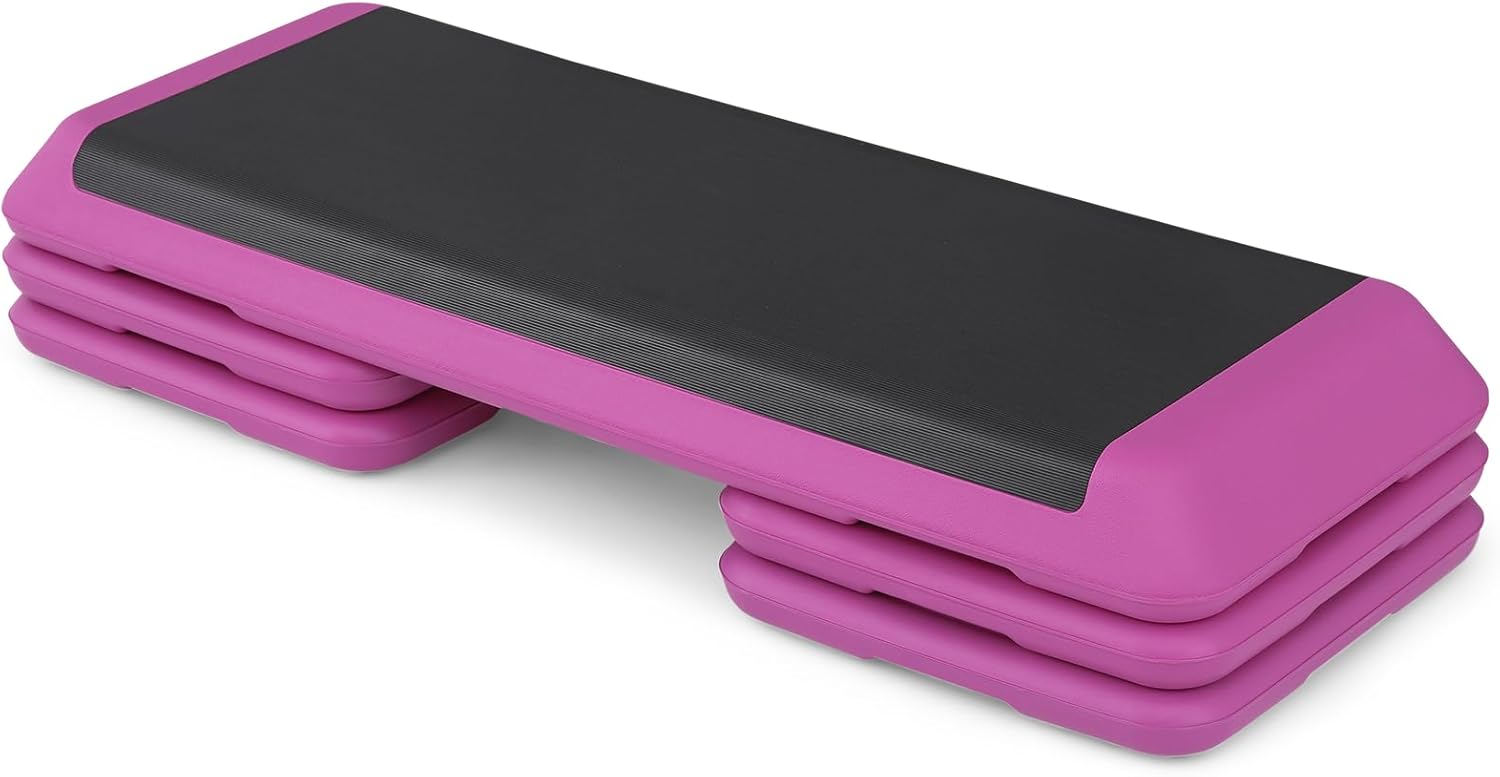 Generic 43-Inch Exercise Stepper Platform with Risers, Adjust Height 4 inch - 6 inch - 8 inch for Cardio, Core and Strength Training, Aerobic Stepper for Exercise at Home, Pink