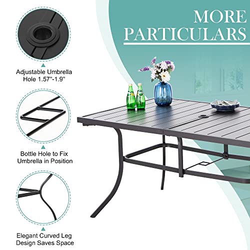 8 Piece Patio Dining Set with Umbrella, 6 Grey Sling Swivel Chairs, Rectangular Metal Table, 13 FT Beige Umbrella F91883