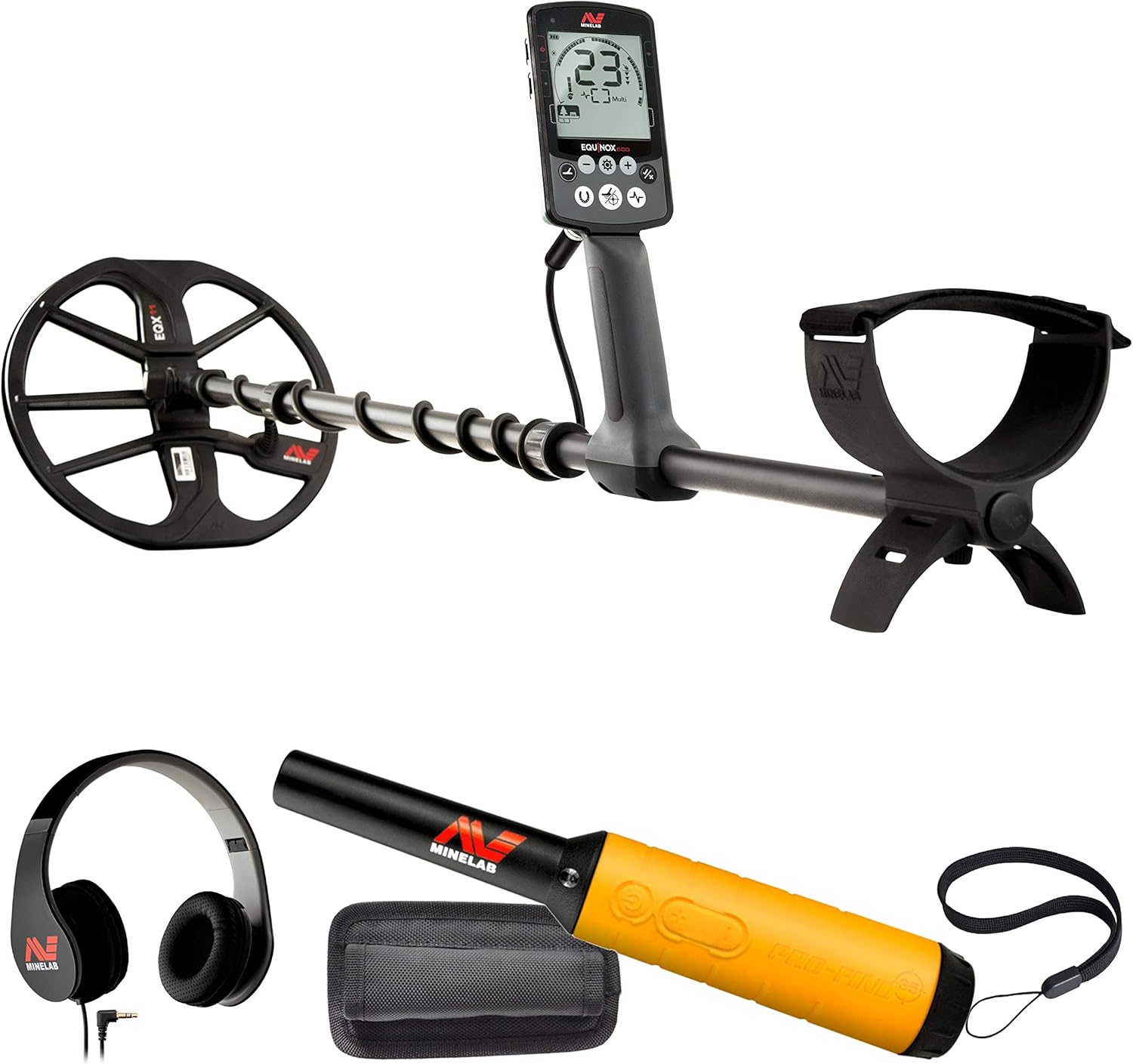Minelab Equinox 600 Multi-Purpose Metal Detector with EQX 11" Double-D Smart Coil + PRO-FIND 35 Precision Pinpointer