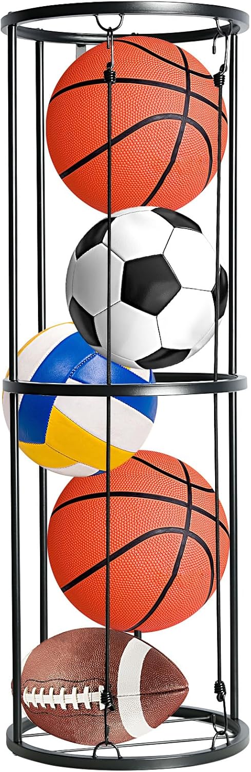 Aolamegs Ball Storage Rack,Wall-Mounted Garage Sports Equipment Organizer,Home, Gym -Space-Saving Black Sports Equipment Organizer Holds Soccer, Volleyball, Football, Basketball