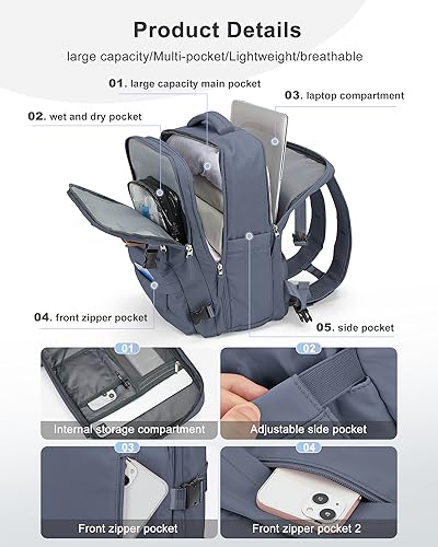 Travel Backpack for Women, Waterproof 14 Inch Laptop Backpack with Shoe Compartment X5408
