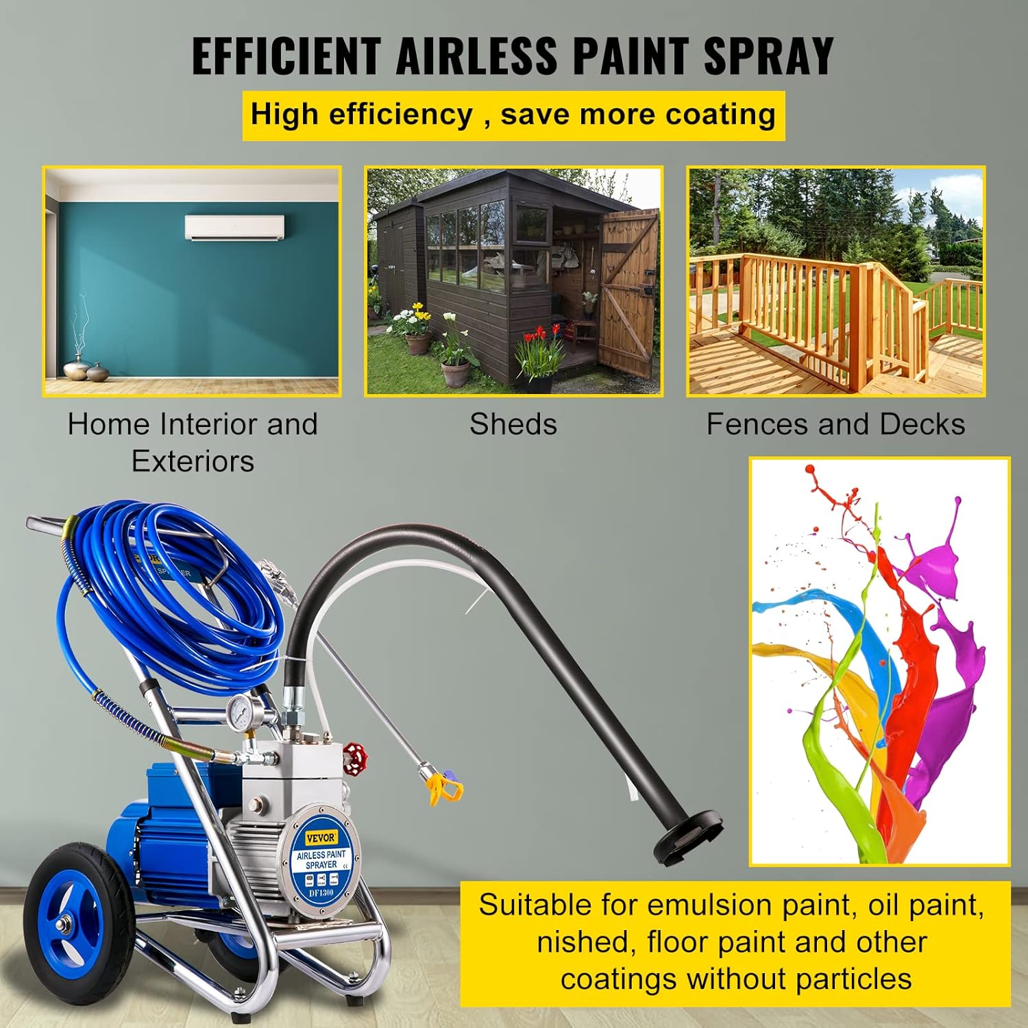 Airless Paint Sprayer, 1500W, 1GPM with 50ft Hose D468237