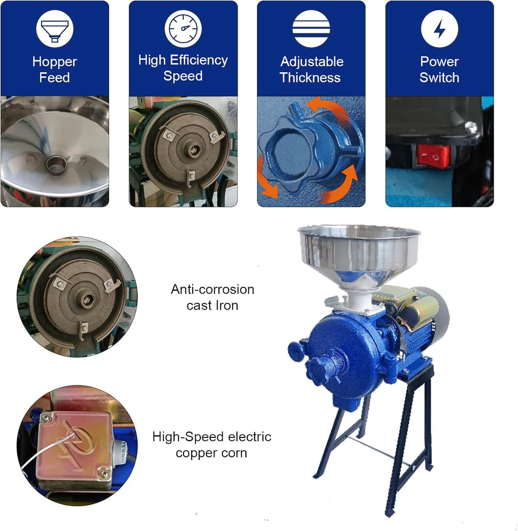 Electric Grain Mill Grinder 110V 3000W Commercial Feed Wheat Flour Machine with Funnel J537