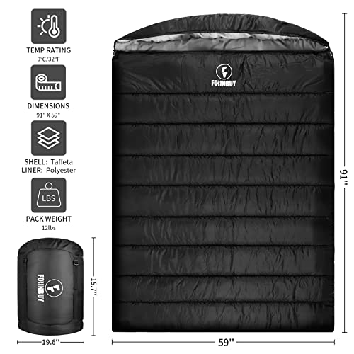 Double Sleeping Bag for Adults, 2 Person Cold Weather Camping Y3081