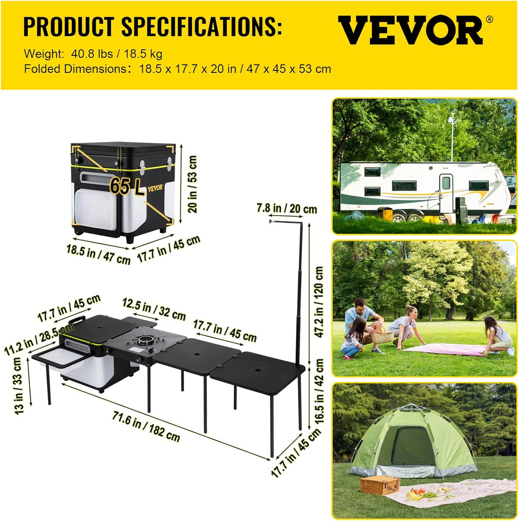 Camping Kitchen Outdoor Cooking Station with Wheels and Windproof Stove S56362