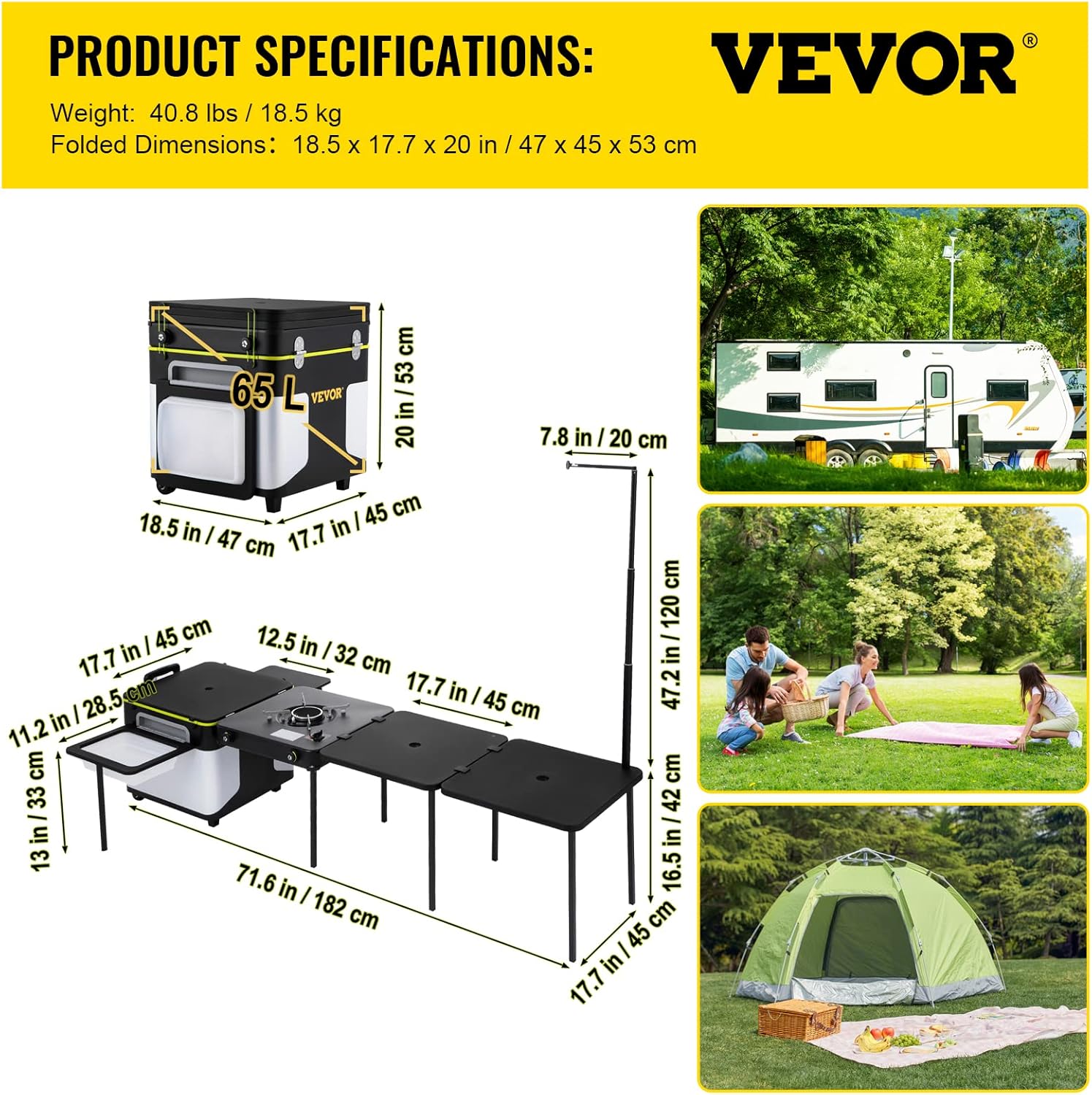 Camping Kitchen Outdoor Cooking Station with Wheels and Windproof Stove S56362