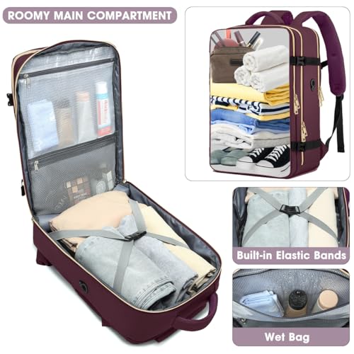 Waterproof Carry On Travel Backpack for Women, Fits 17 Inch Laptop V834