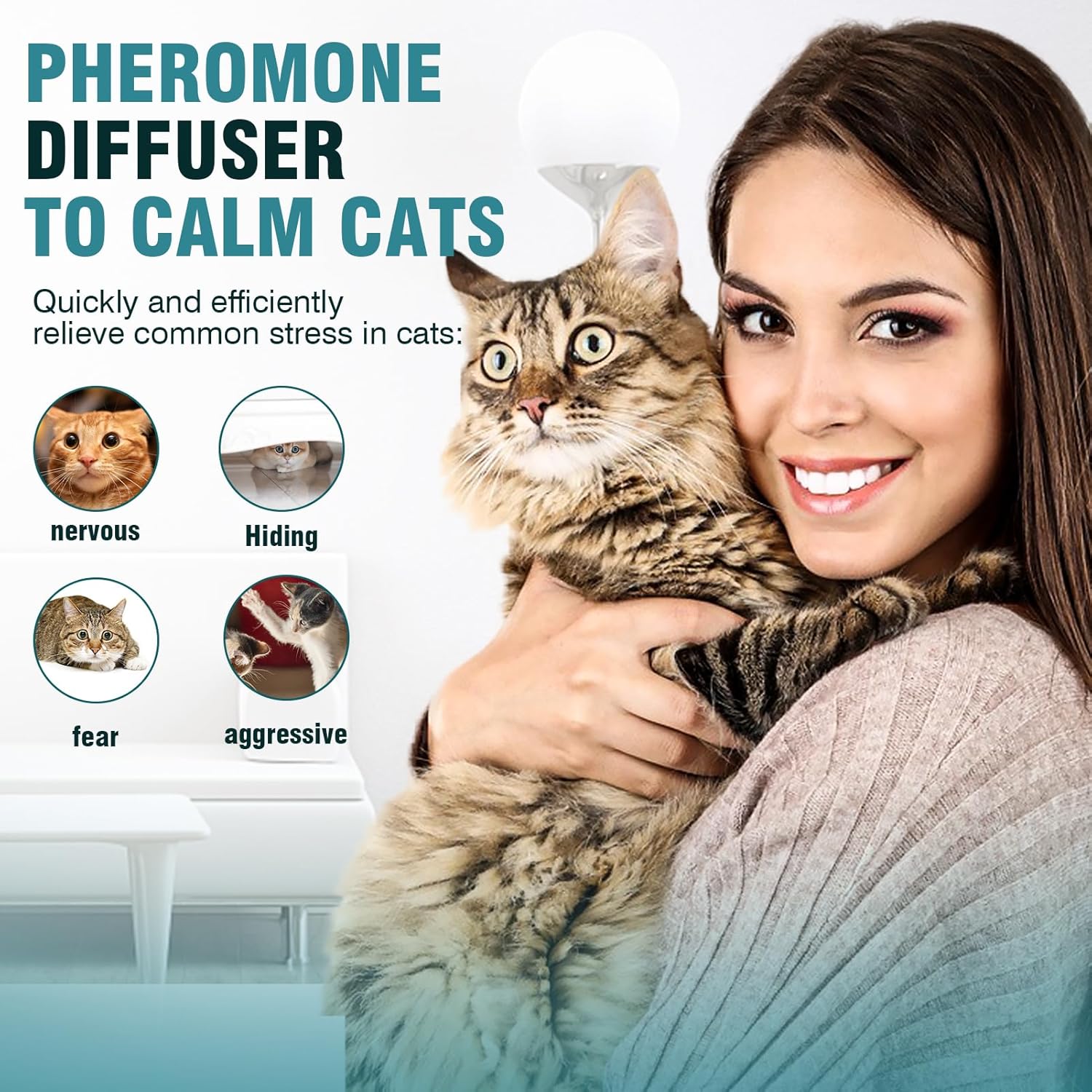 Cat Calming Diffuser 3-in-1 Pheromone Refill for Stress Relief, 60 Days U32118