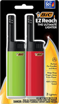 BIC EZ Reach Lighters with Extended Wands, 4-1/4"H x 1" W x 1/2" D, Assorted Colors, Pack of 2 Lighters