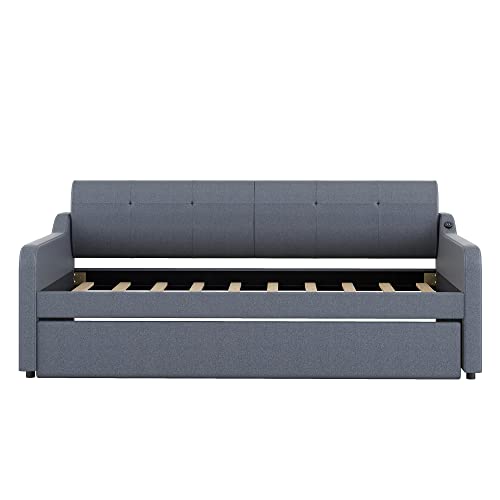 Twin Size Day Bed with Pop Up Trundle and USB Charging I57725