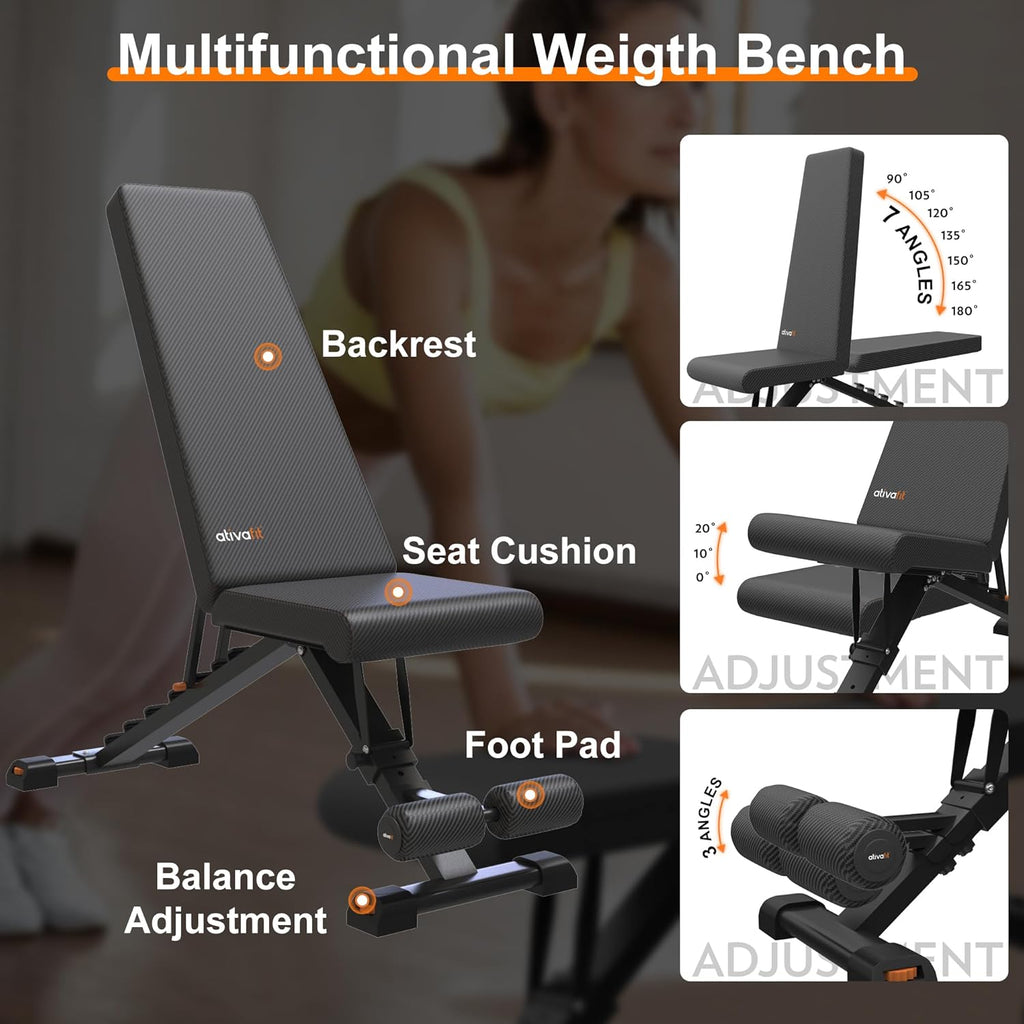 Folding Weight Bench for Full Body Workout, Incline & Decline Home Gym Y1881