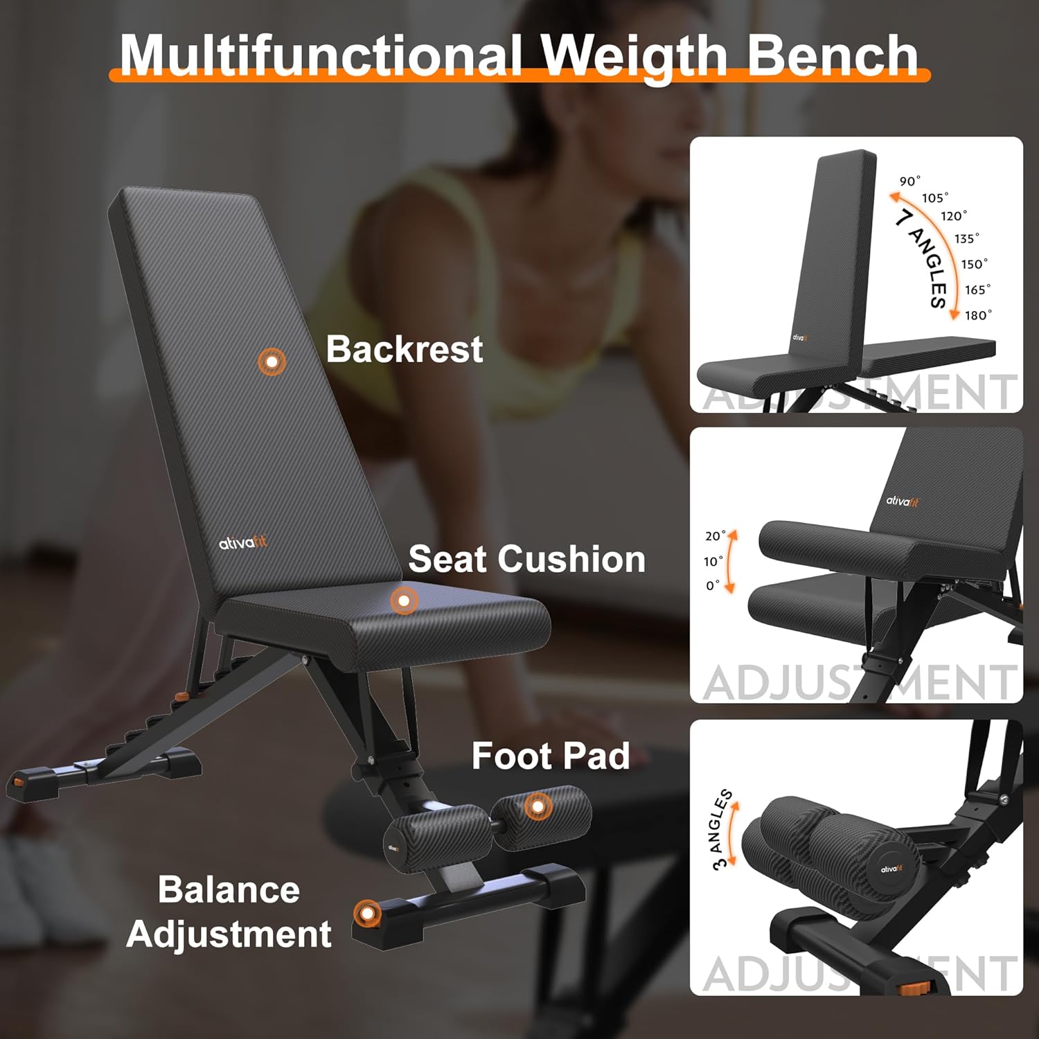 Folding Weight Bench for Full Body Workout, Incline & Decline Home Gym Y1881