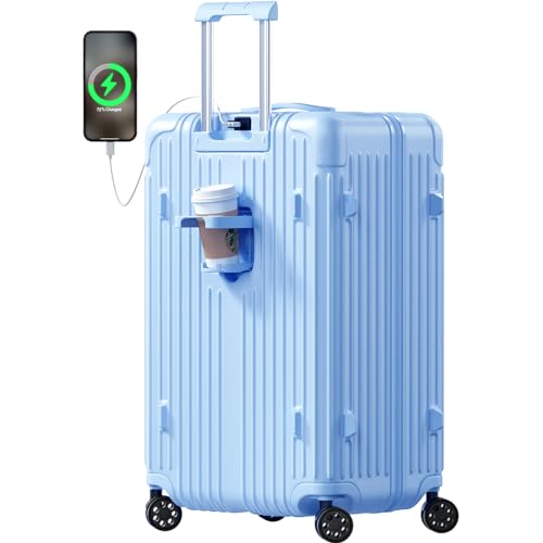 Krute Luggage Sets 2 Piece Suitcase PC+ABS Hardside Double Spinner Wheels TSA Lock Carry On Luggage 20+28 Inch (LightBlue)