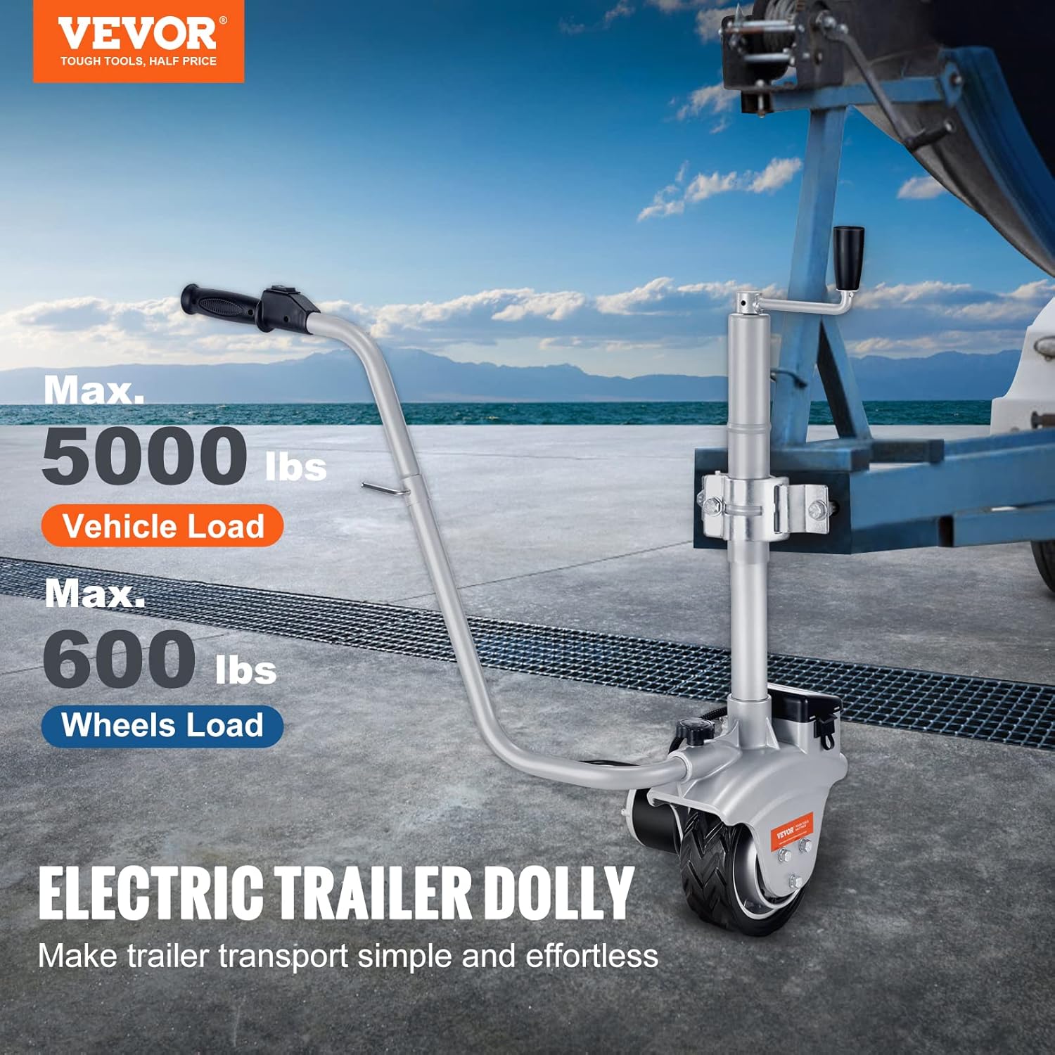 Electric Trailer Dolly, 5000 lbs Towing Capacity, 12V with 8" Rubber Tire X477916