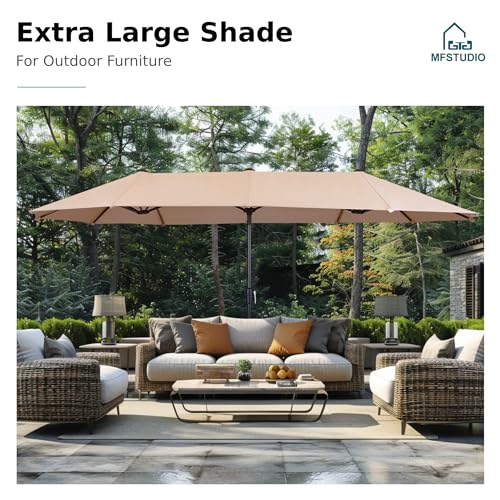 8 Piece Patio Dining Set with Umbrella, 6 Grey Sling Swivel Chairs, Rectangular Metal Table, 13 FT Beige Umbrella F91883