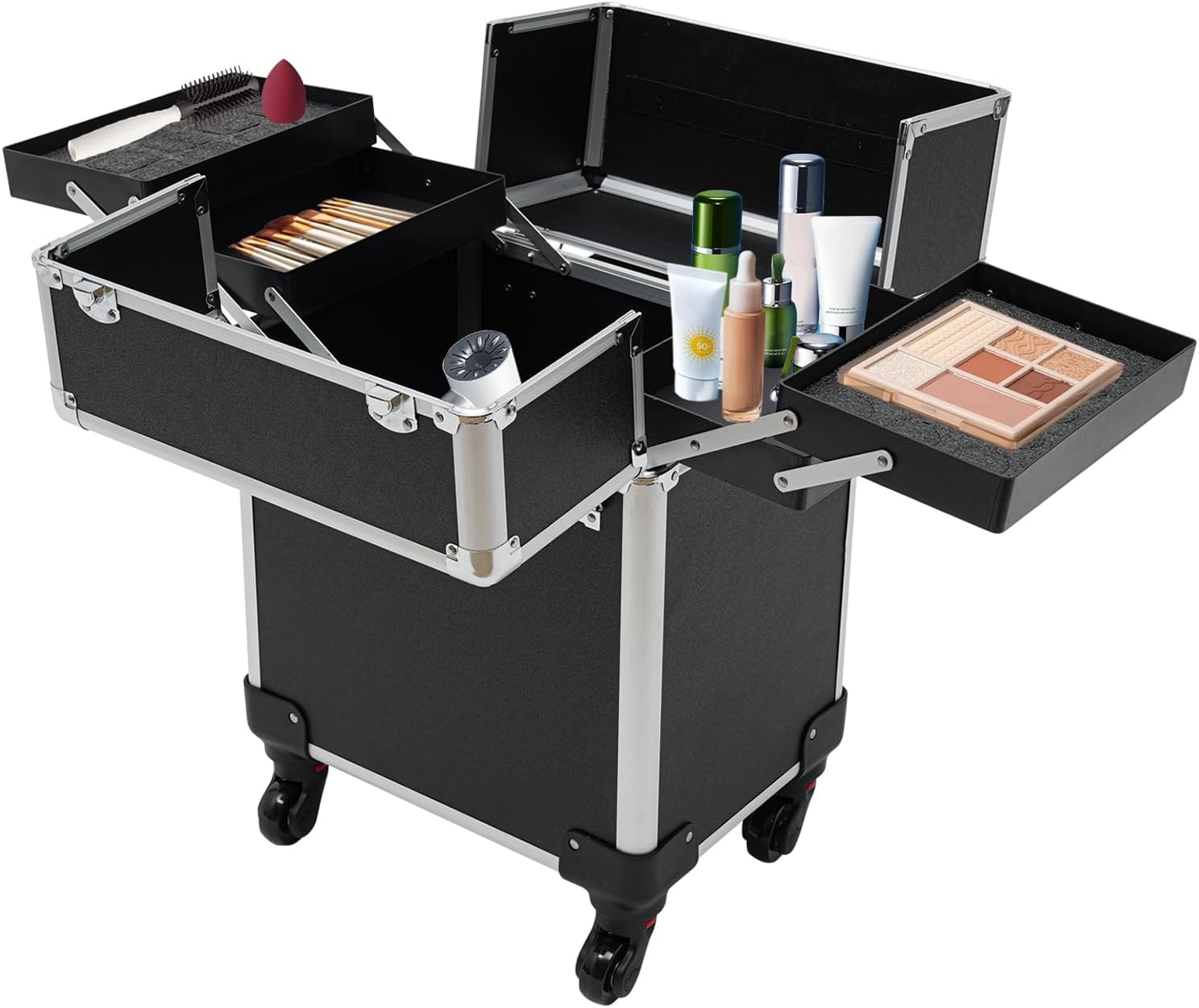 Rolling Makeup Case with 4 Trays and Locks G677493