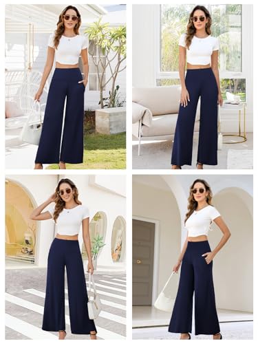 Women's Stretchy Wide Leg Palazzo Lounge Pants with Pockets B791829